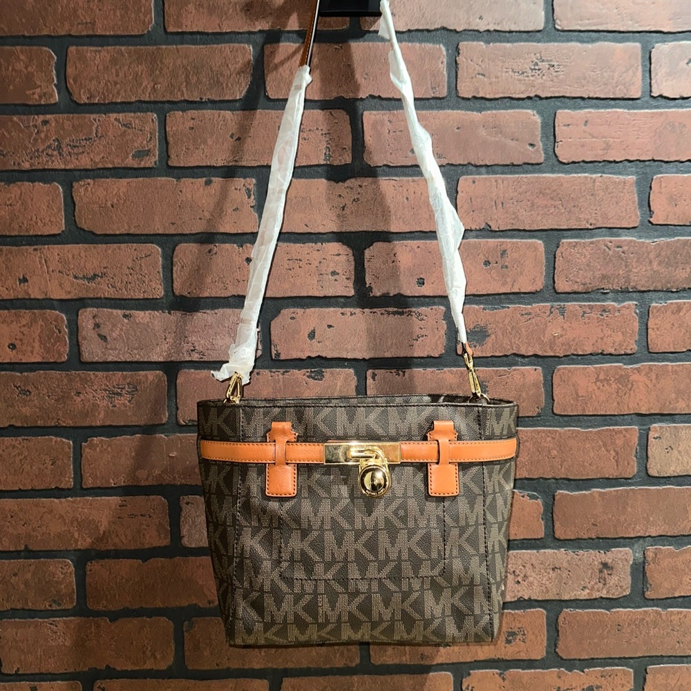 Michael Kors Small Hamilton Satchel Crossbody Brown MK Logo Signature Leather